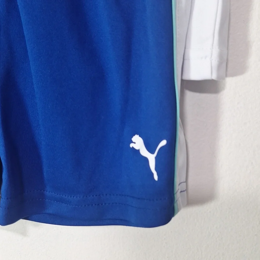 Puma Kids Tee Tank Shorts Set White and Blue Logo 3 Piece Set